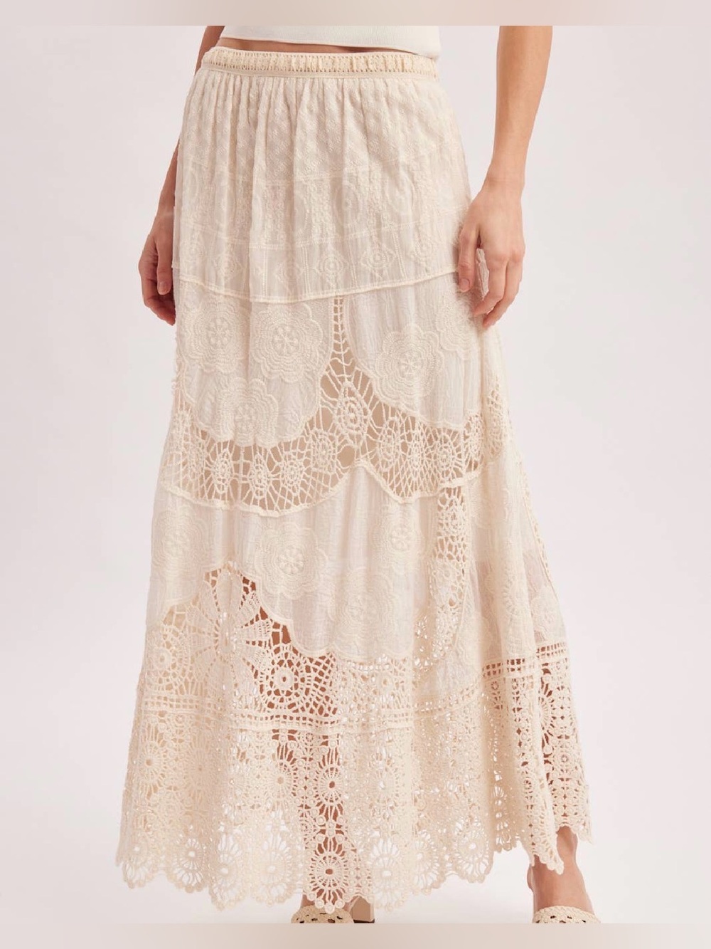 NWT Bluivy Crochet Lace Boho Festival Maxi Long Skirt Ivory - Picture 12 of 12